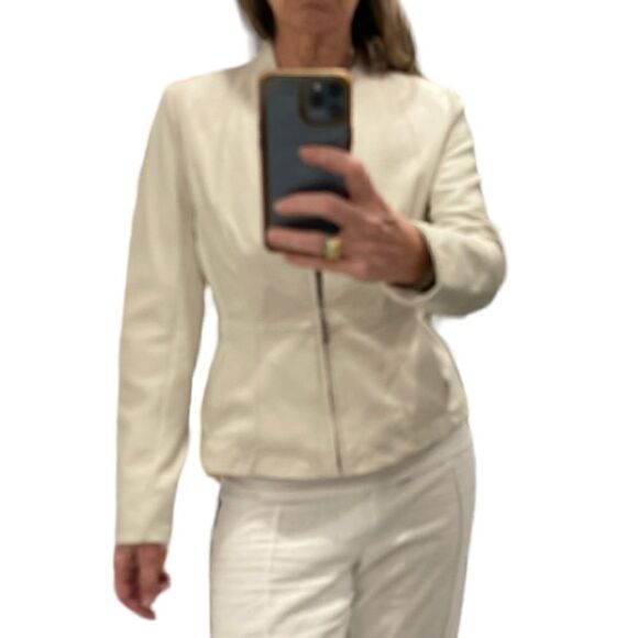 Hal Rubinstein Cream Leather Front Zipper Jacket.Size S - Picture 3 of 15